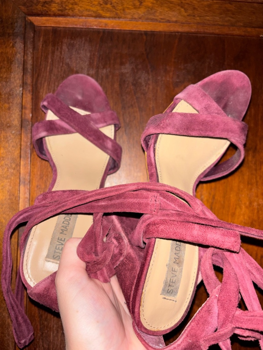 Steve Madden Burgundy Suede Wrap Sandals very worn